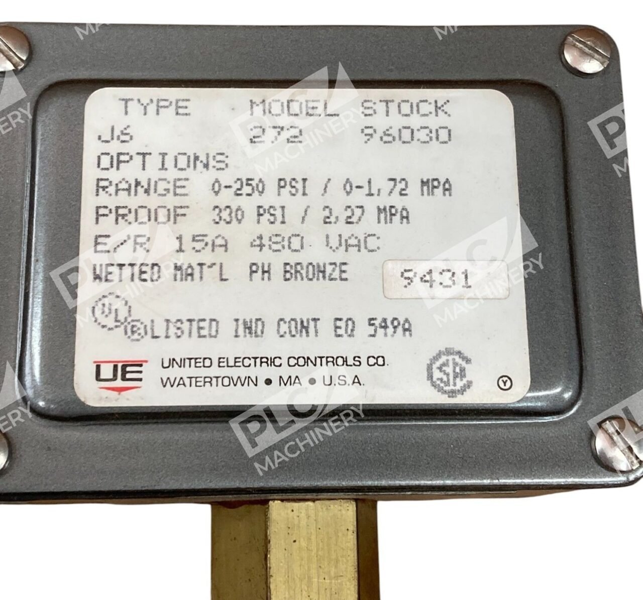 United Electric UE 96030 0-250PSI 0-1.72MPA Pressure Switch J6-272 - Image 2