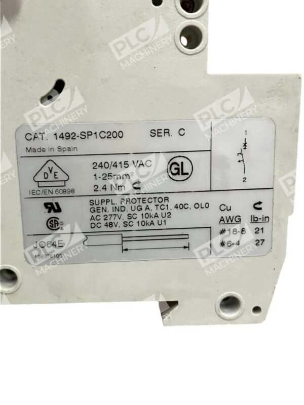 Allen Bradley AB C20 20A 240/415VAC Circuit Breaker 1492-SP1C200 /C - Image 2