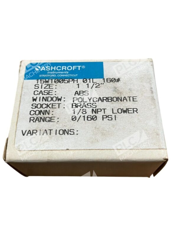Ashcroft 1-1/2" ABS Brass 1/8NPT 0/160PSI Pressure Gauge 15W1005PH 01L 160# - Image 2