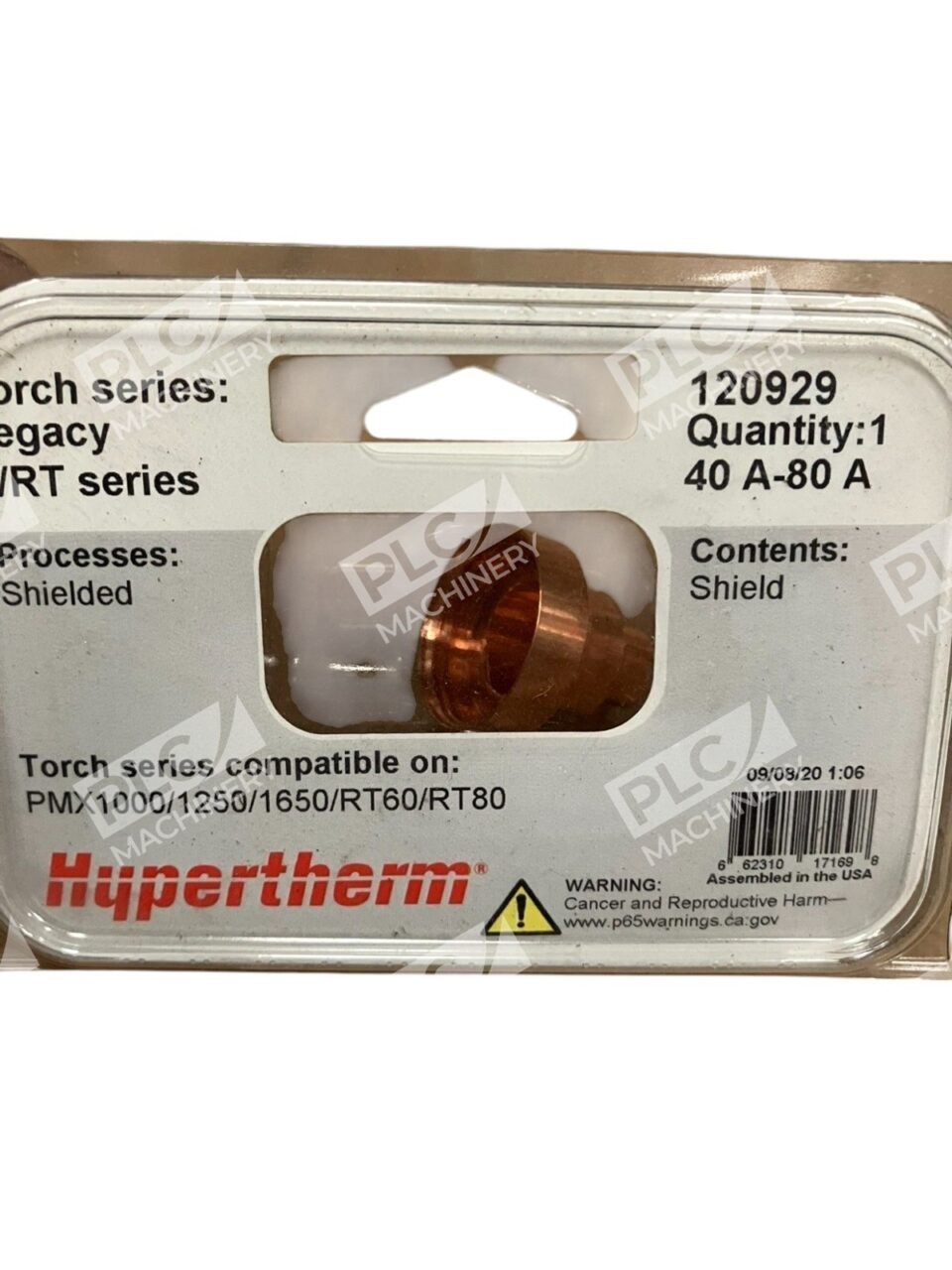 Hypertherm 40 A-80 A PMX1000/1250/RT60/RT80 Legacy T/RT Shielded Shield 120929 - Image 2