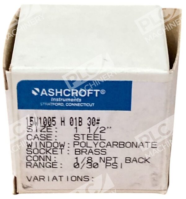 Ashcroft 0-30PSI 1/8NPT Back 1-1/2" Pressure Gauge 15W1005 H 01B 30#