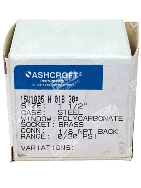 Ashcroft 0-30PSI 1/8NPT Back 1-1/2" Pressure Gauge 15W1005 H 01B 30# - Image 2