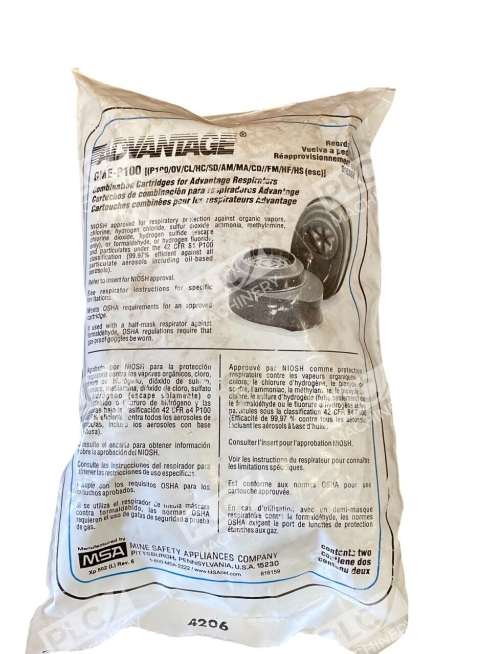 MSA GM E-P100 Combination Cartridges For Advantage Respirators 815366 (Bag of 2)