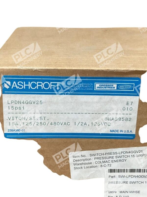 Ashcroft Dresser 15-500psi Viton 8NA39582 15A Pressure Switch LPDN4GGV25 - Image 2
