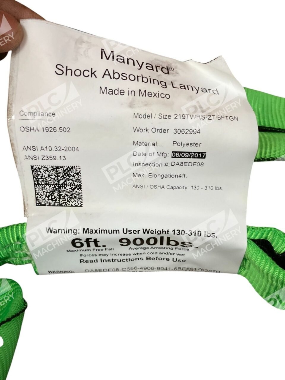Miller 6Ft 130-310lb Manyard Shock Absorbing Lanyard 219TWRS-Z7/6FTGN - Image 4
