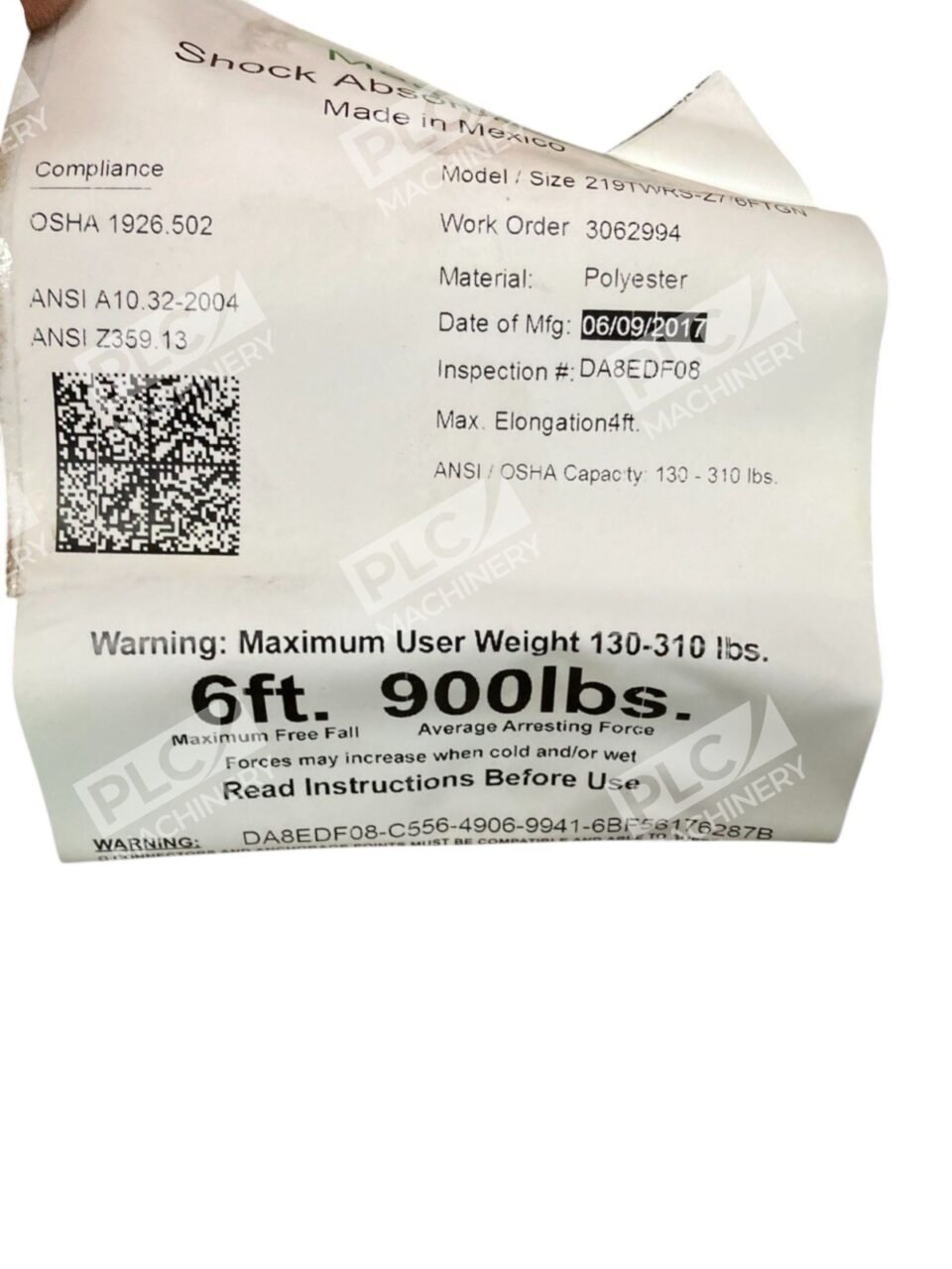 Miller 6Ft 130-310lb Manyard Shock Absorbing Lanyard 219TWRS-Z7/6FTGN - Image 5