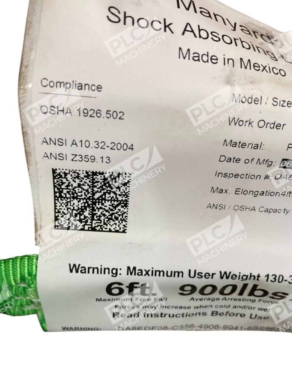 Miller 6Ft 130-310lb Manyard Shock Absorbing Lanyard 219TWRS-Z7/6FTGN - Image 6