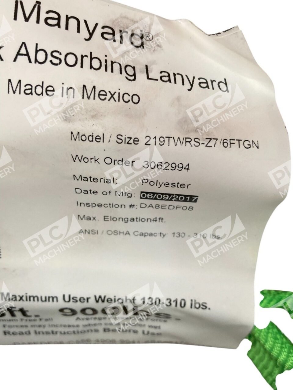 Miller 6Ft 130-310lb Manyard Shock Absorbing Lanyard 219TWRS-Z7/6FTGN - Image 7