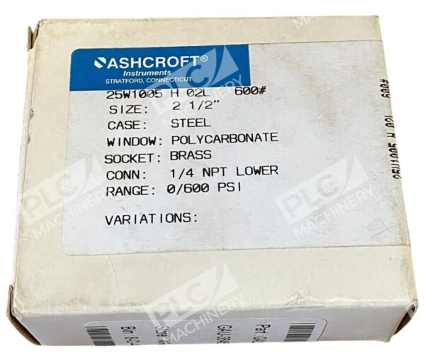 Ashcroft 1/4" NPT 2-1/2" Face 0-600PSI Pressure Gauge 25W1005 H 02L 600