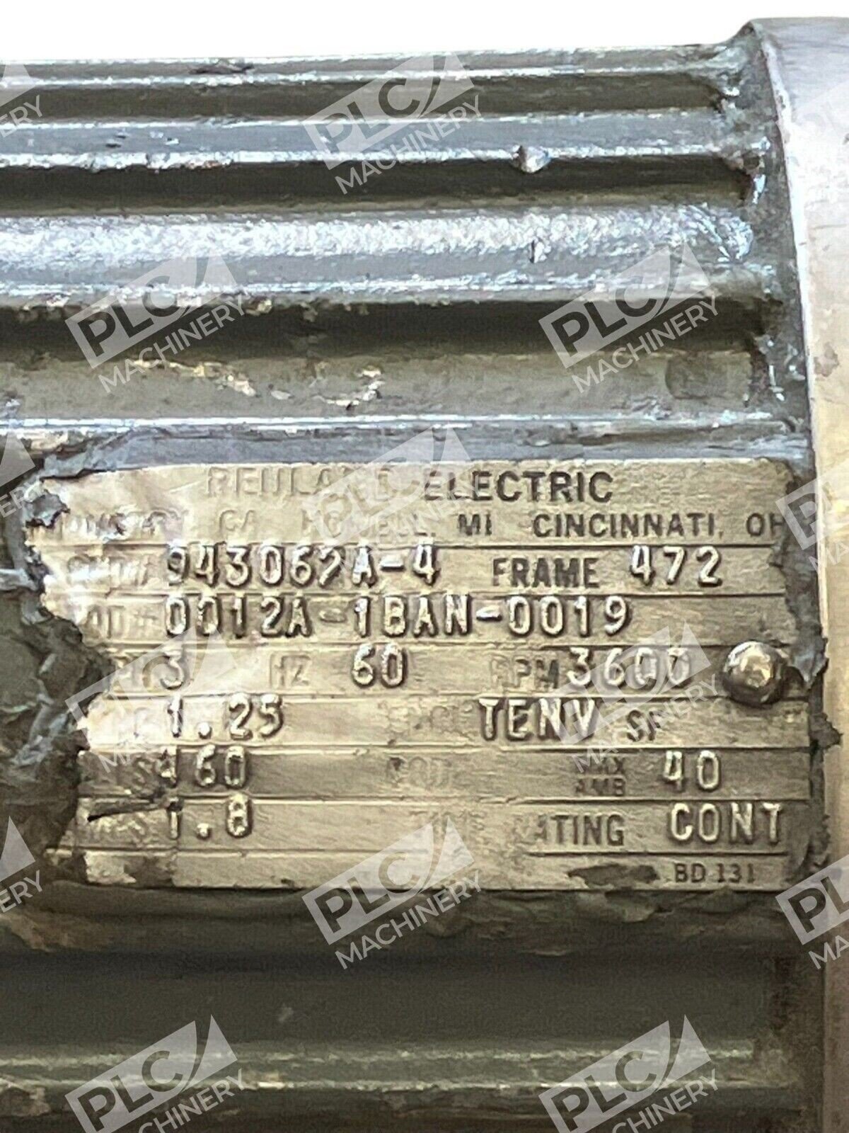 Reuland Electric 1.25HP 3PH 3600RPM 943062A-4 0012A-1BAN-0019 - Image 3