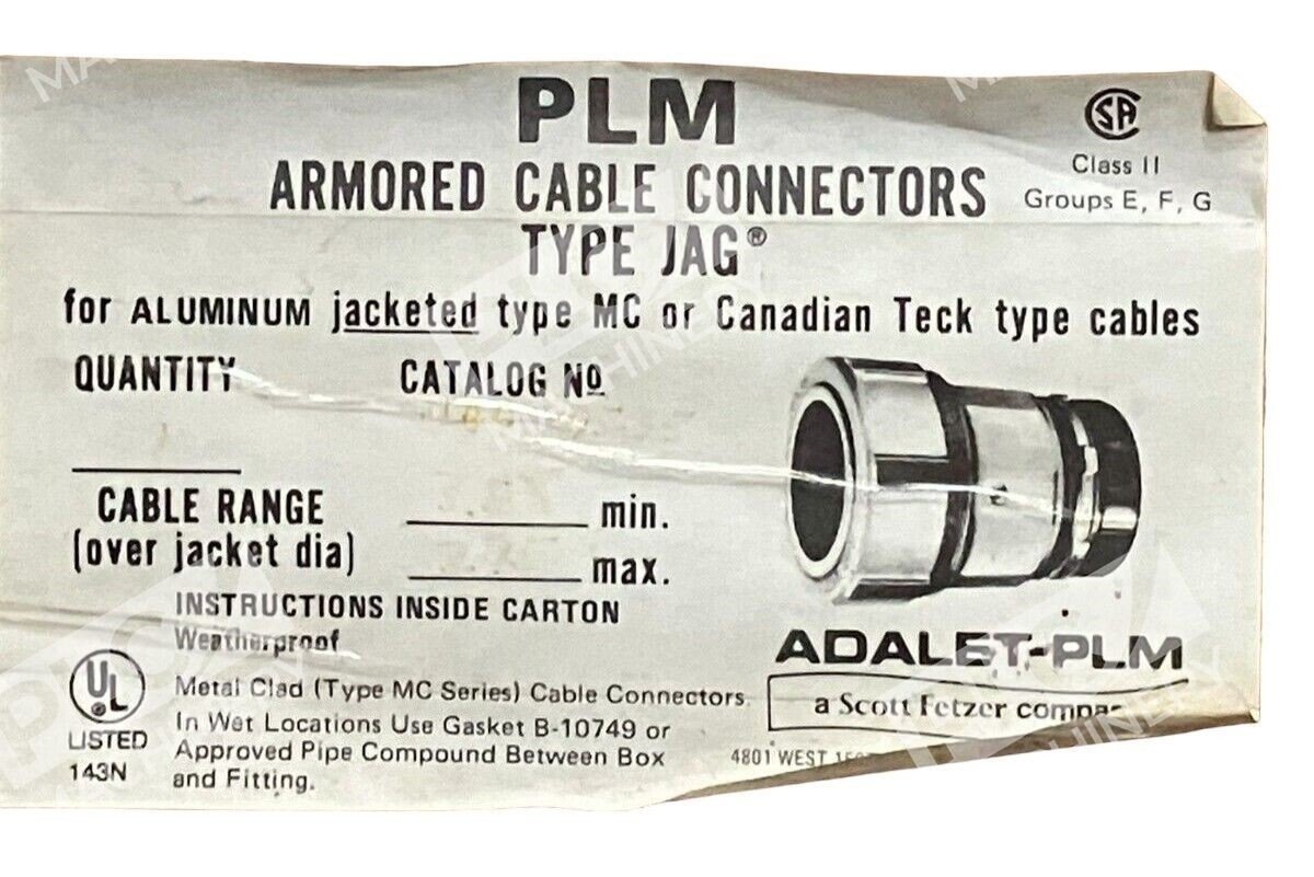 Adalet PLM JAG 375-35 Armored Cable Connector Cable Range 3.58min 3.75max