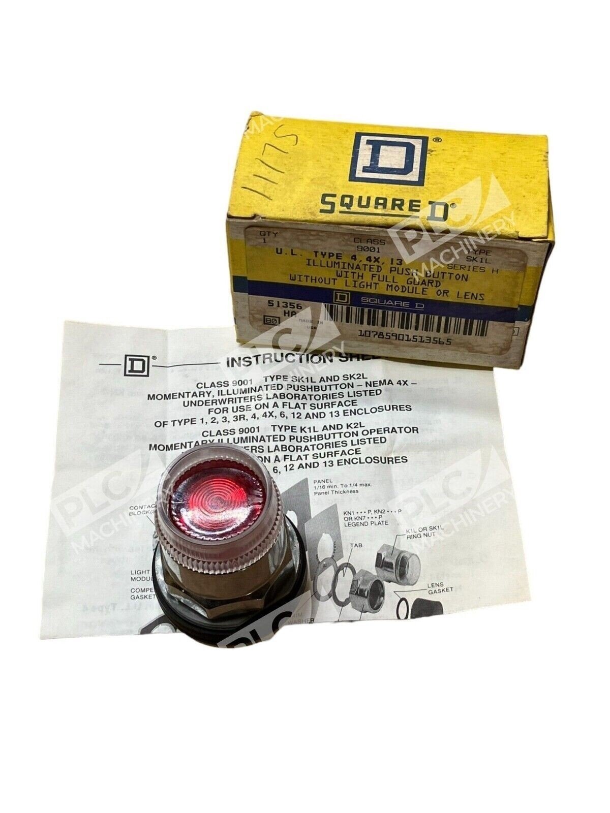 Square D 9001 SK1L Illuminated Push Button W/ Full Guard W/O Light Module