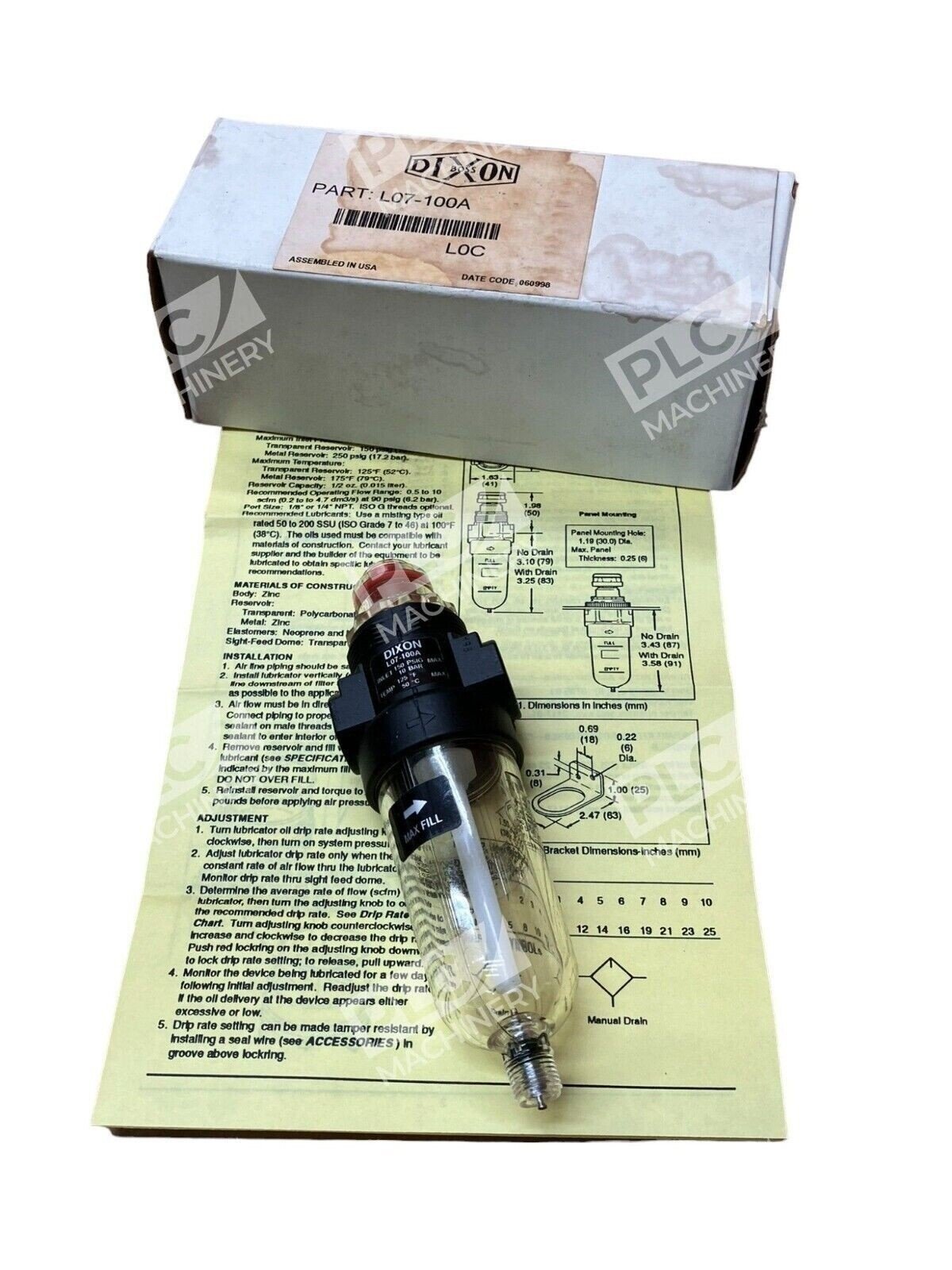 Dixon L07-100A 150PSIG 10BAR Max 1/8" Series 1 Mini Lubricator - Image 2