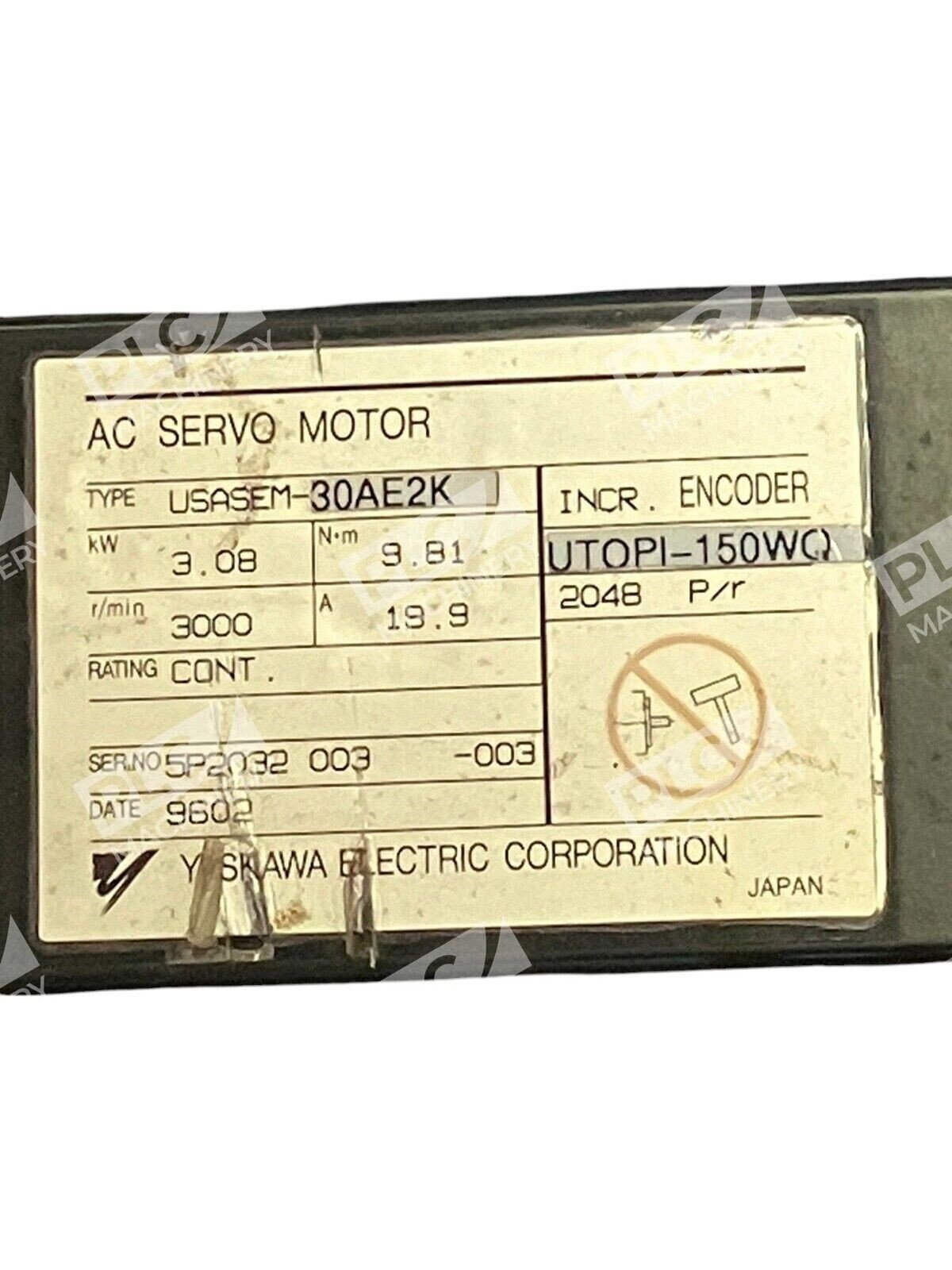 Yaskawa UTOPI-150WQ AC Servo Motor USASEM-30AE2K - Image 2