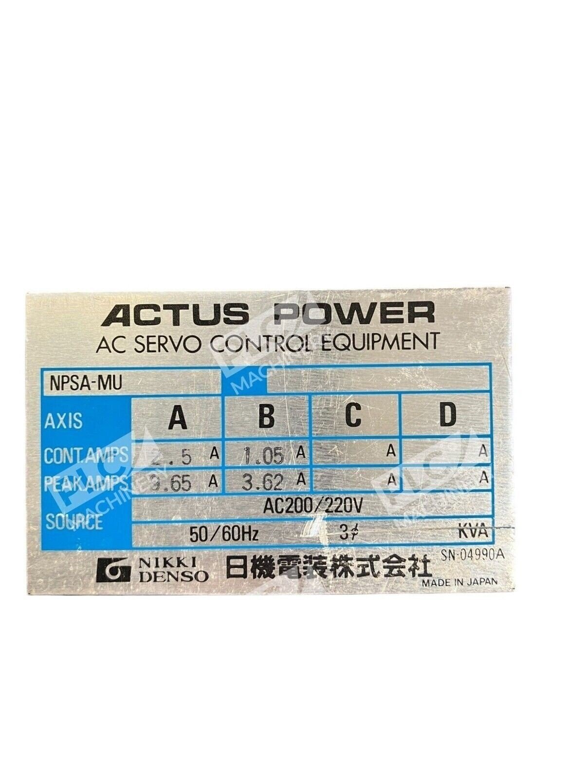 Nikki Denso Actus Power NPSA-102MU-GL2 AC Servo Control Equipment - Image 4