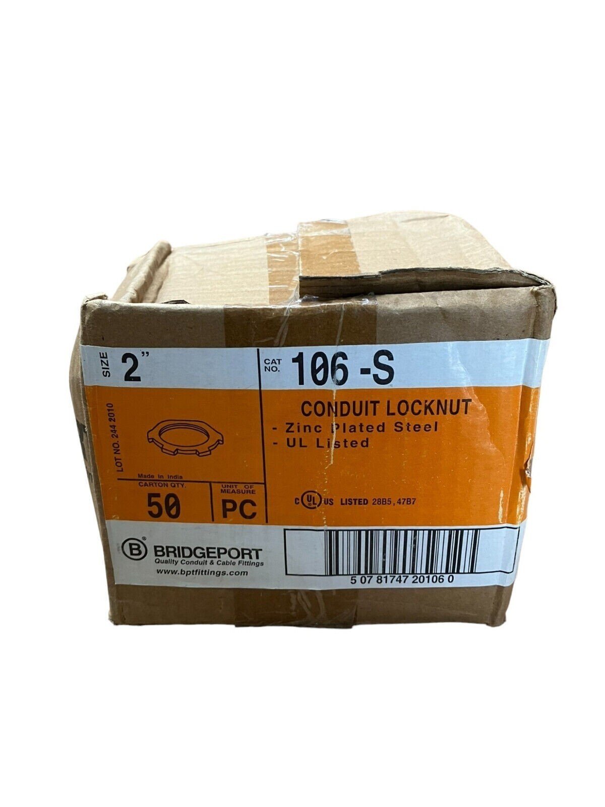 Bridgeport 106-S Conduit Locknut Zinc Plated Steel 2" (Box of 50)