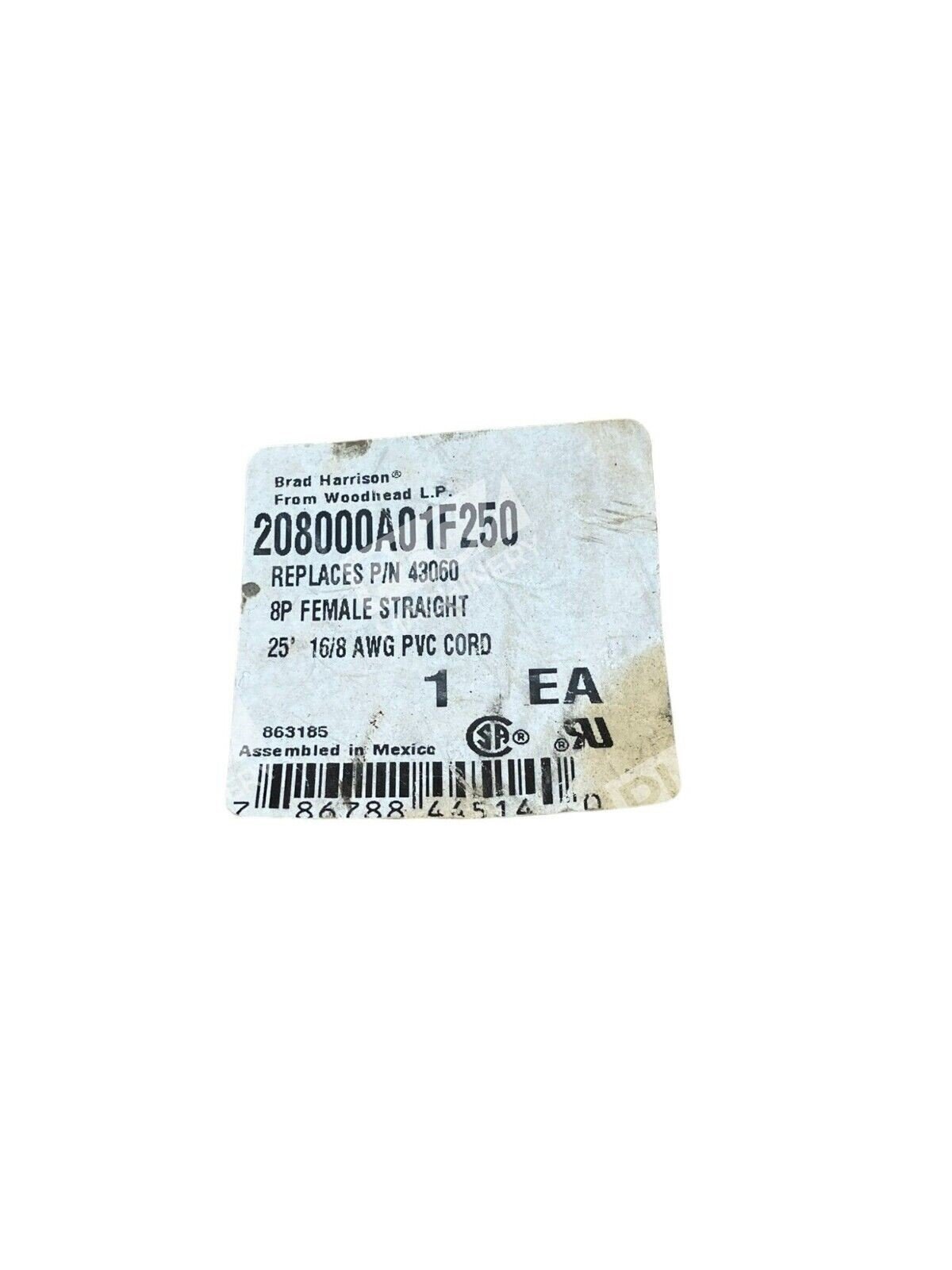 Woodhead Brad Harrison 208000A01F250 Replaces P/N 43060 8P Female Straight 25' - Image 2
