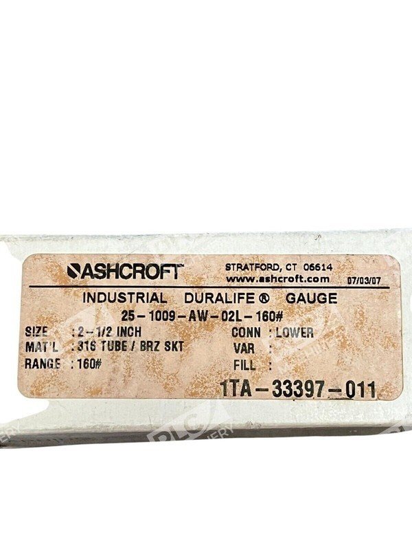 Ashcroft 160PSI Industrial Pressure Gauge 25-1009-AW-02L-160#