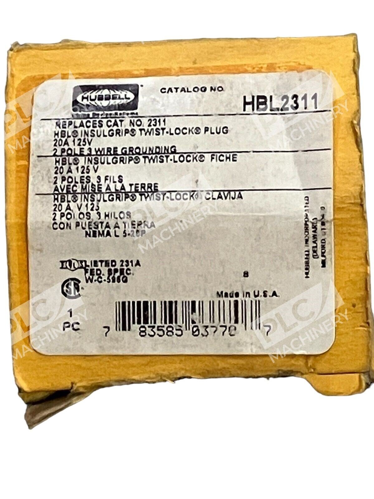 Hubbell HBL2311 Insulgrip Twist-Lock Plug 20A 125V 2 Pole 3 Wire (lot of 3)