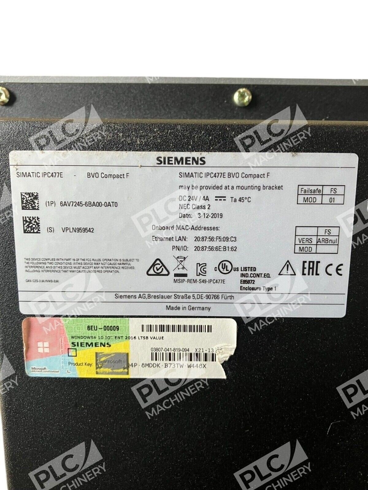 Siemens Simatic HMI IPC477E BVO Compact F 6AV7245-6BA00-0AT0 - Image 2