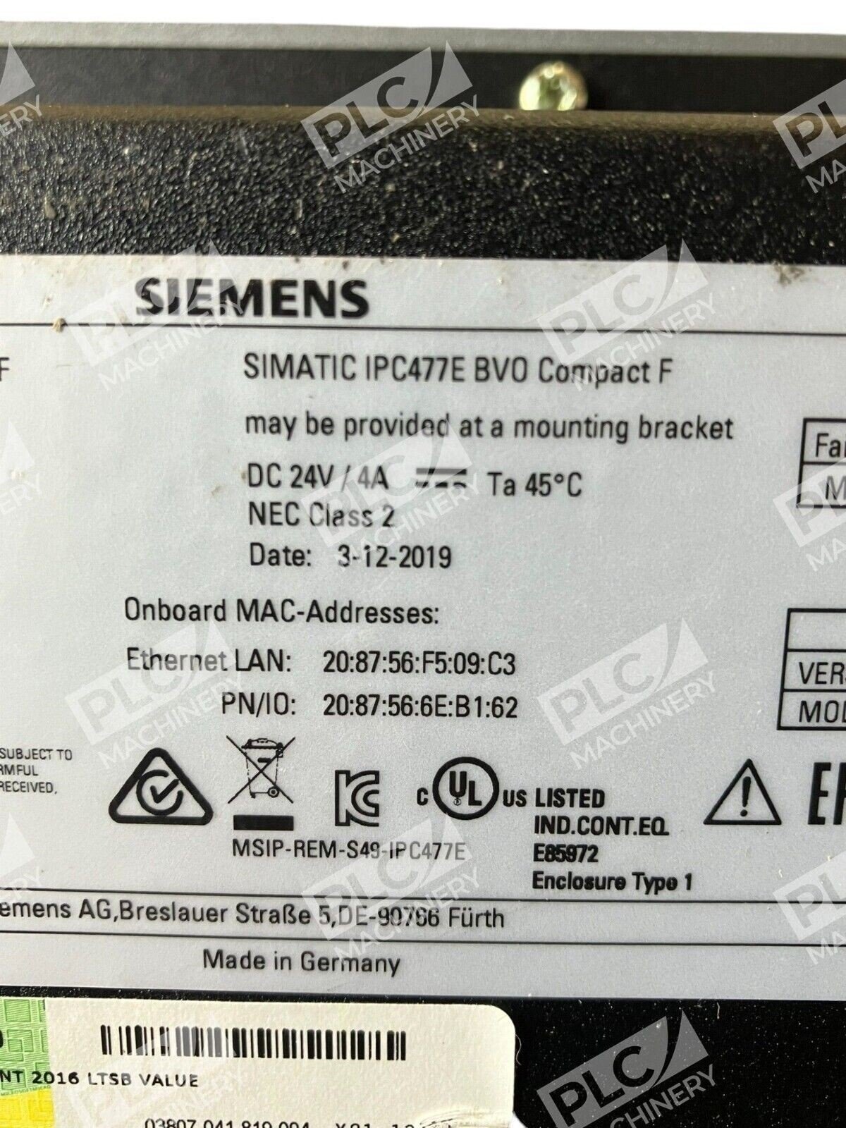 Siemens Simatic HMI IPC477E BVO Compact F 6AV7245-6BA00-0AT0 - Image 3