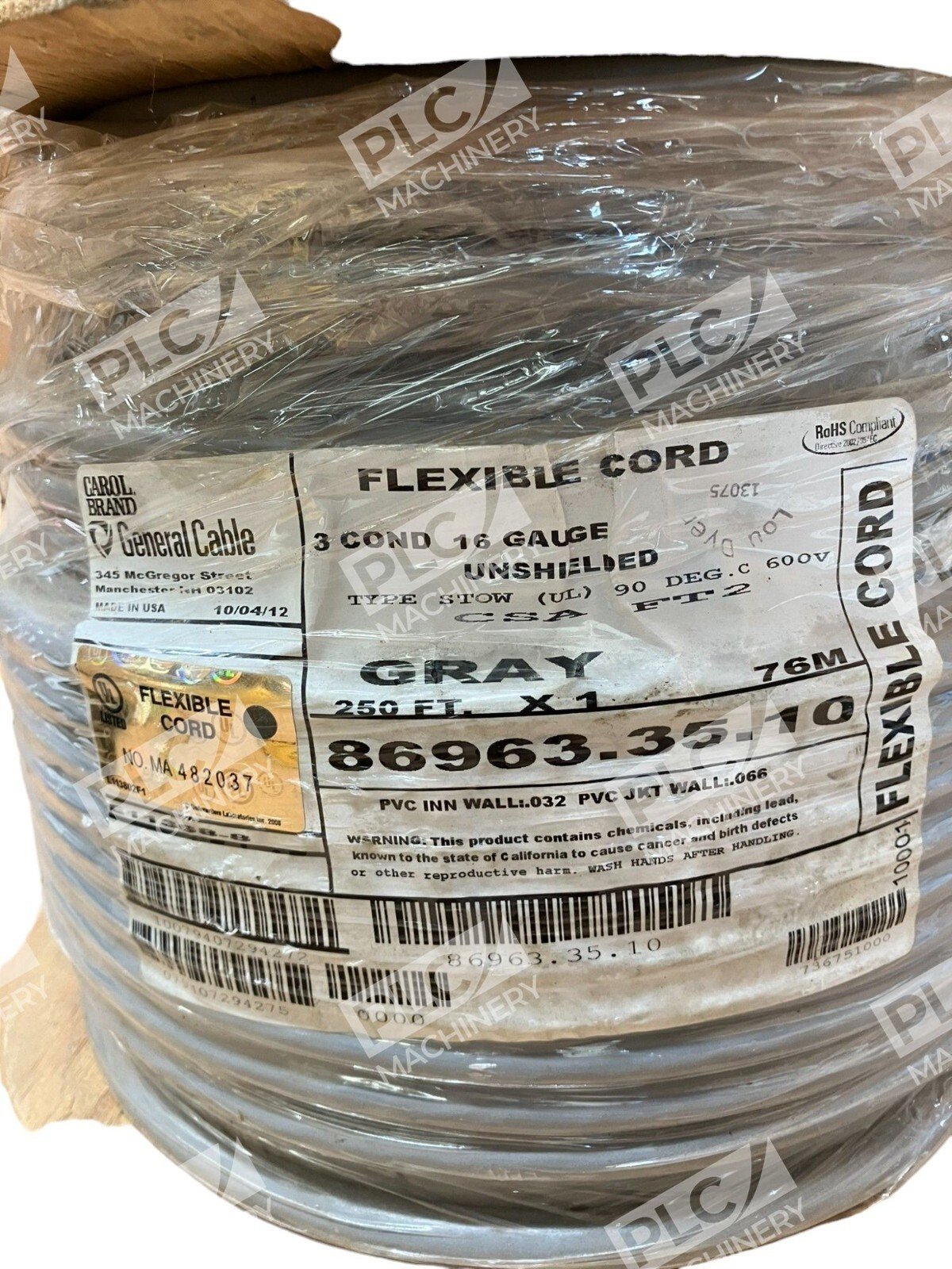 General Cable Carol 86963.35.10 3 Cond 16 Gauge Unshielded 250' 76M Gray - Image 2