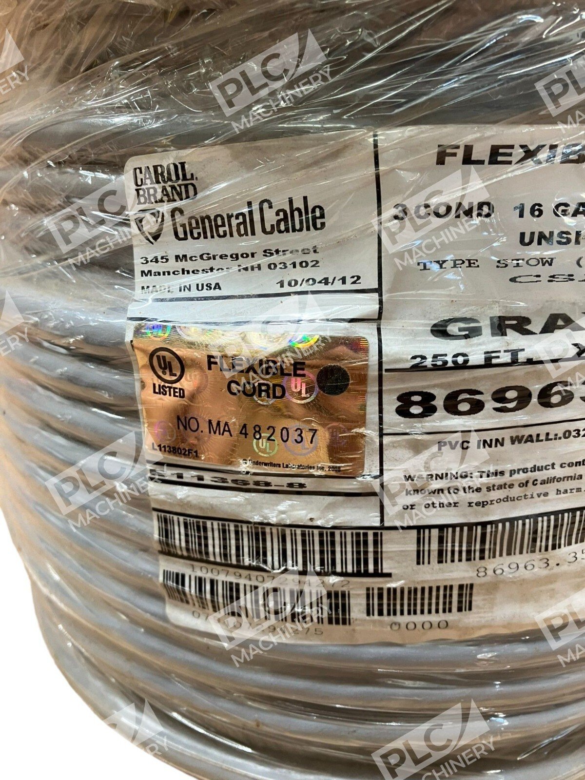 General Cable Carol 86963.35.10 3 Cond 16 Gauge Unshielded 250' 76M Gray - Image 3