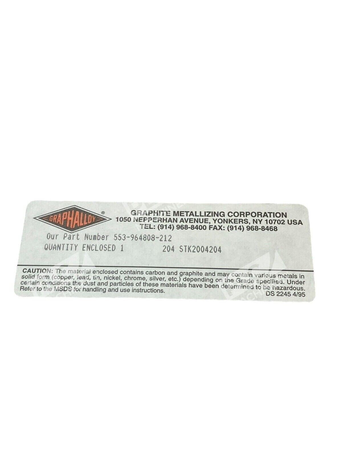Graphalloy 553-964808-212 Graphite Metallizing Co - Image 2
