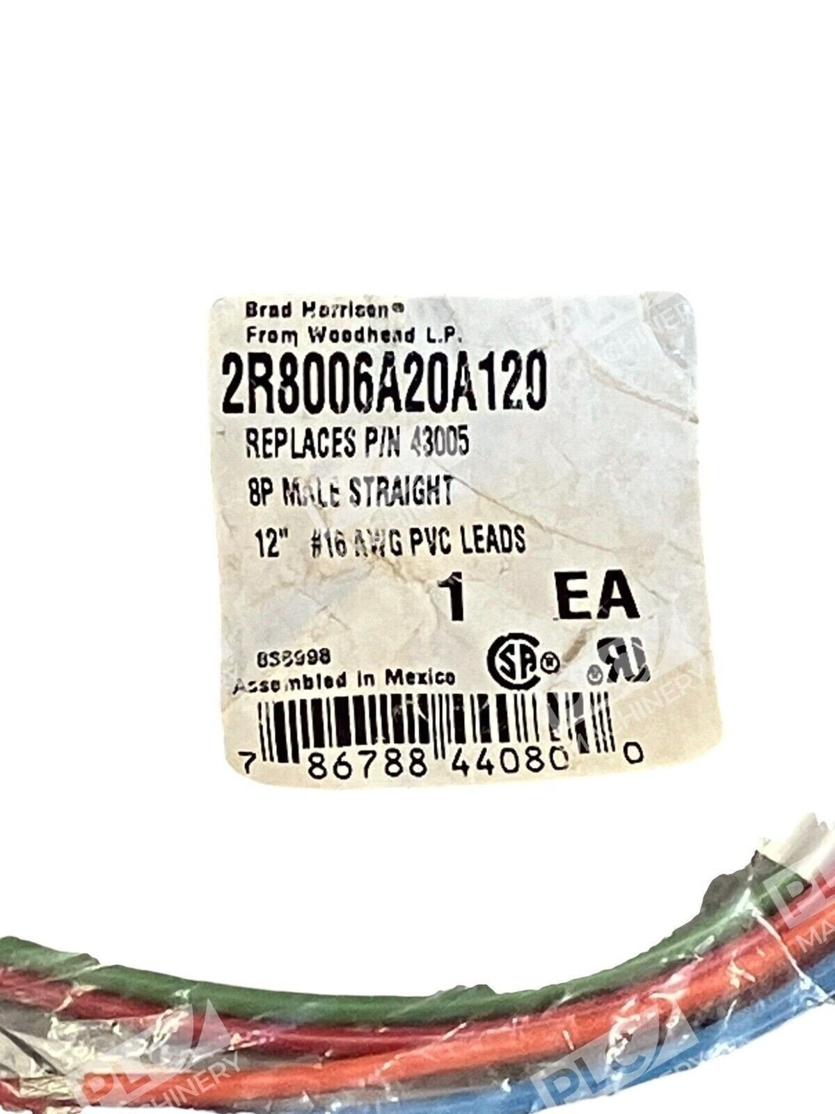 Woodhead LP Brad Harrison 8P Male Straight 12" #16 AWG PVC Leads 2R8006A20A120 - Image 2