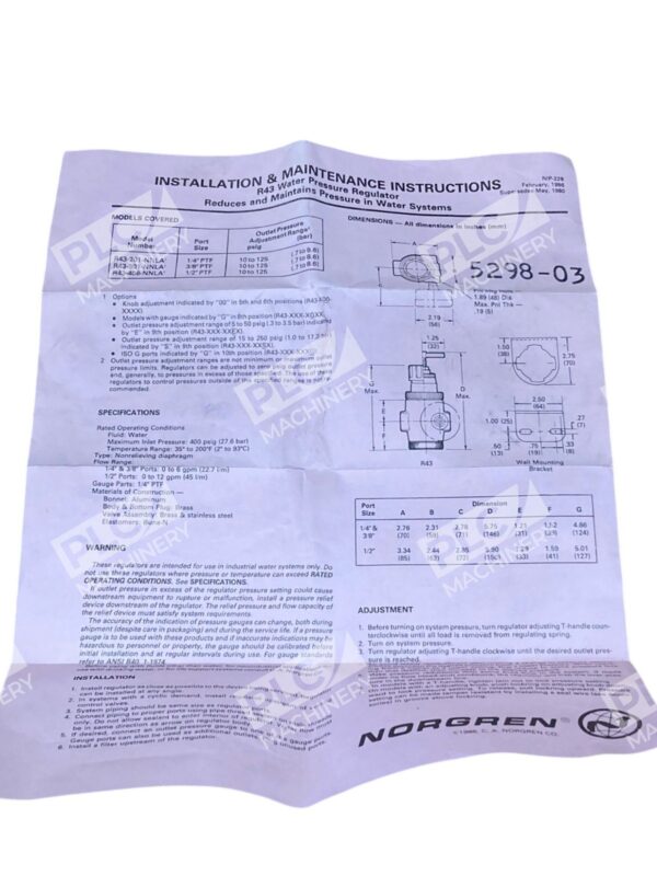Norgren R43 Water Pressure Regulator 5298-03 - Image 6