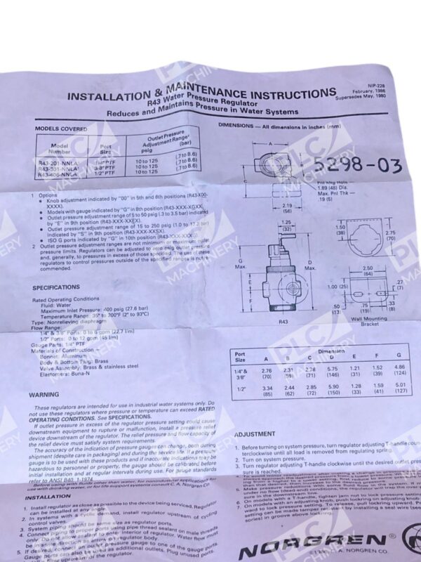 Norgren R43 Water Pressure Regulator 5298-03 - Image 7