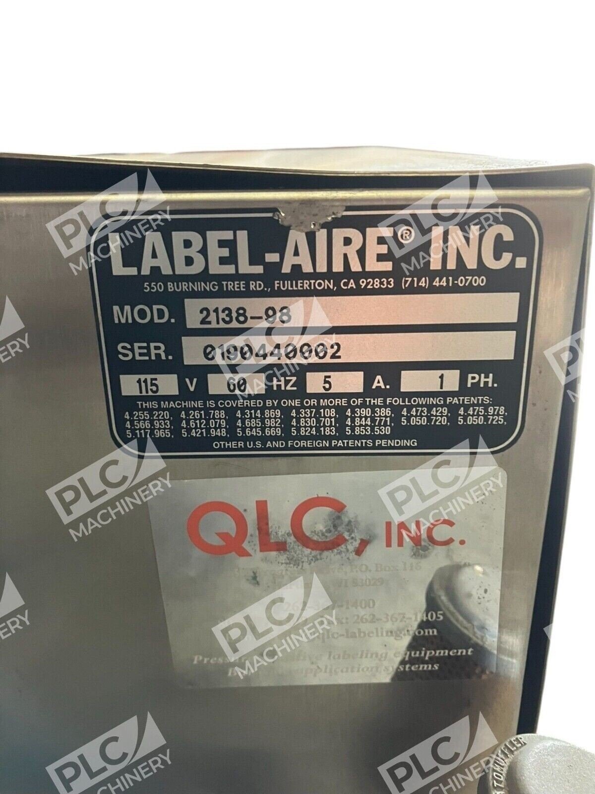 Label-Aire 115V 60Hz 5A 1Ph 2138-98 - Image 2