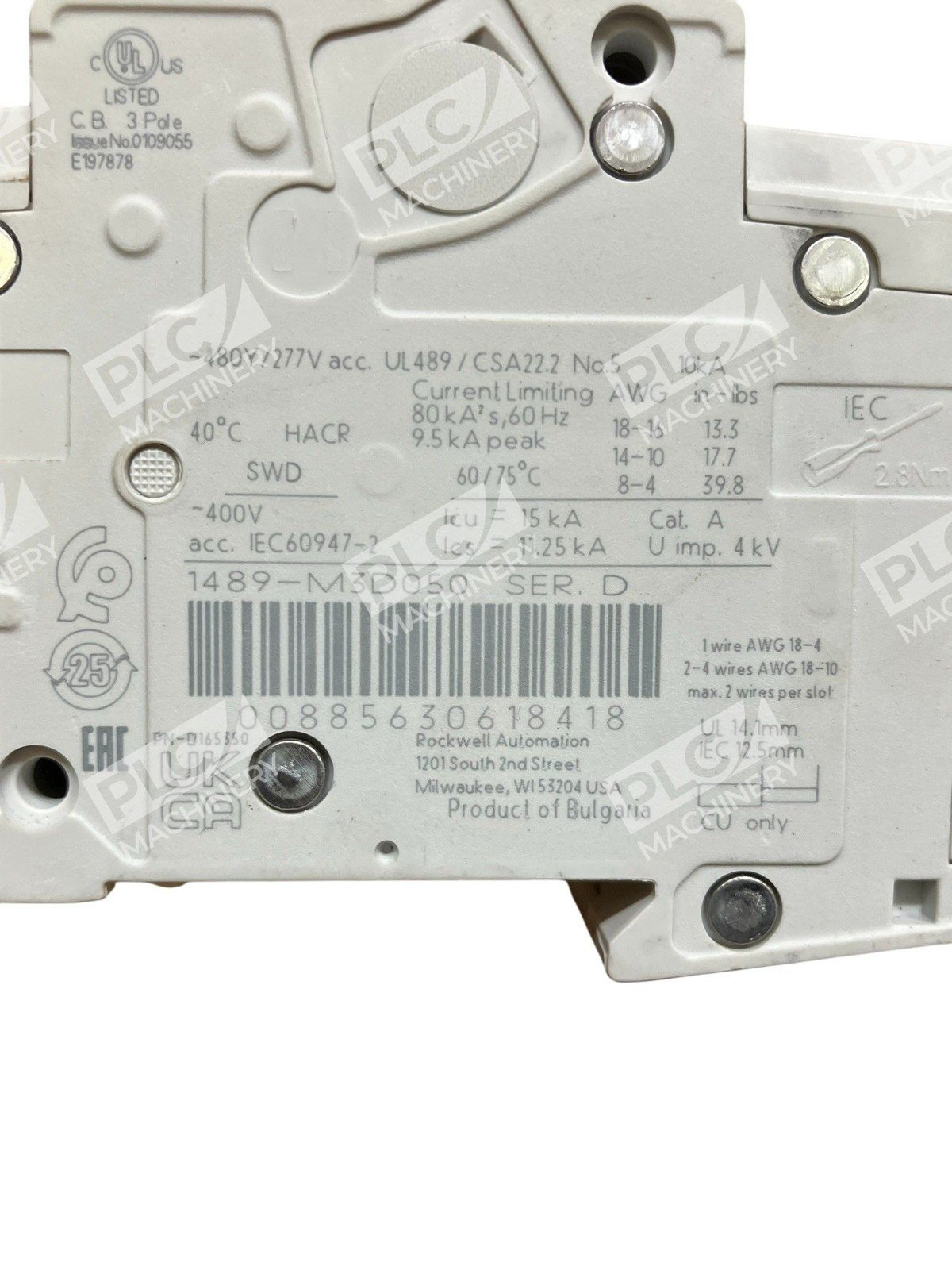 Allen-Bradley 1489-M3D050 3-Pole D-Curve Thermal-Magnetic Circuit Breaker Ser. D - Image 2