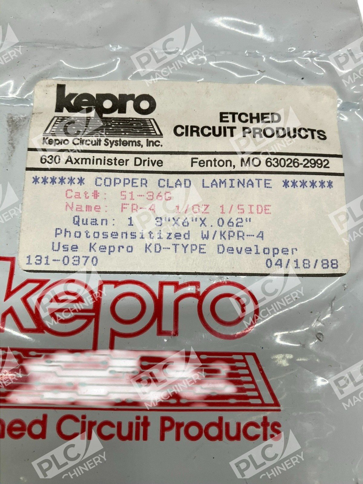 Kepro 51-36G Copper Clad Laminate 3"x6"x0.062" FR-4 1oz 1-Side - Image 3