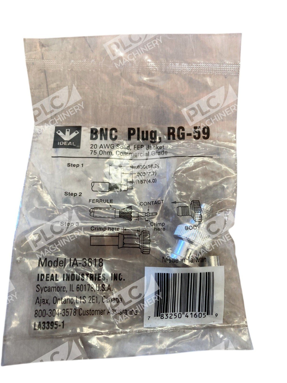 IDEAL IA-3618 BNC Plug 75Ω Crimp Connector for RG-59 Coax Cable