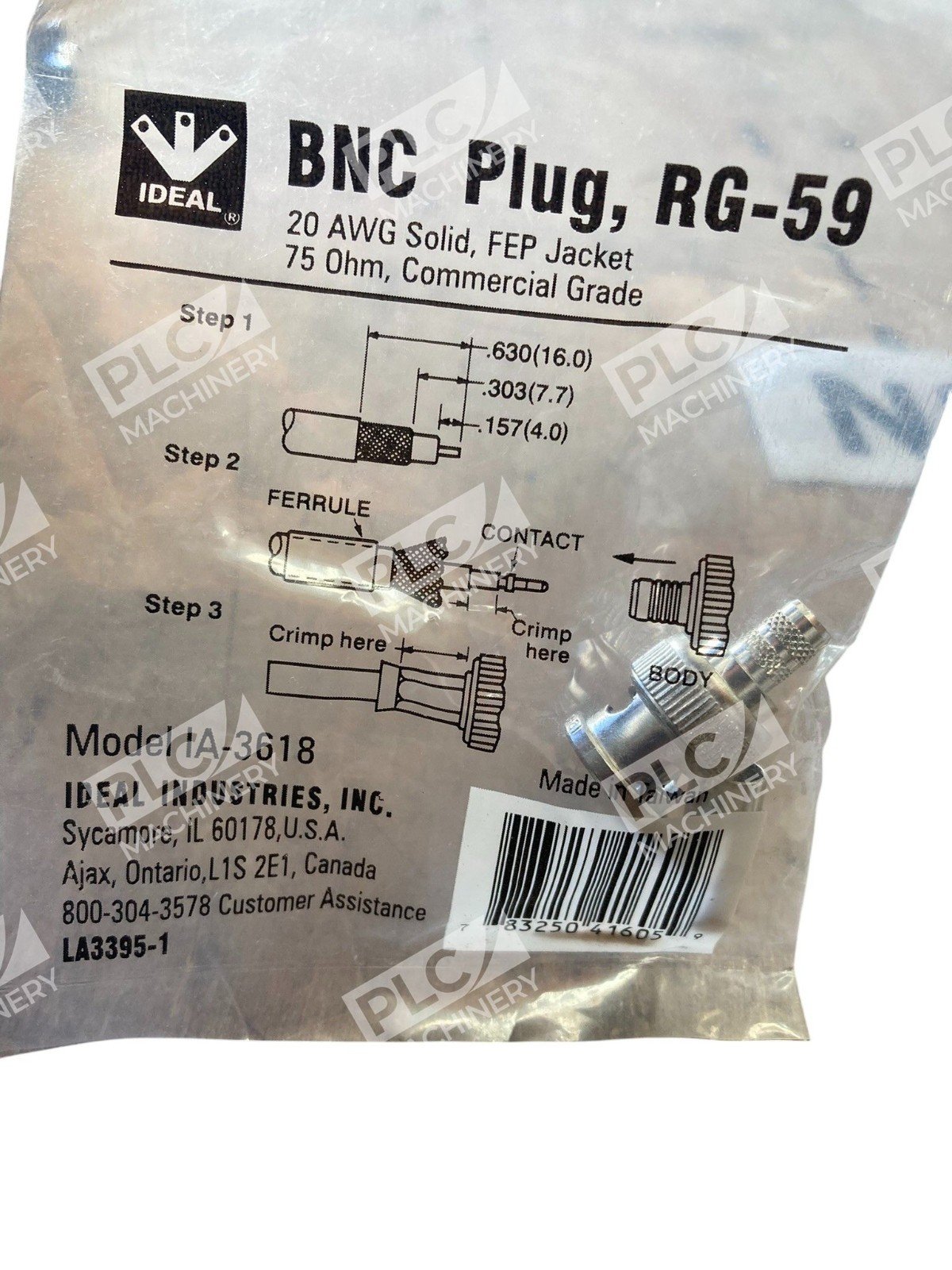 IDEAL IA-3618 BNC Plug 75Ω Crimp Connector for RG-59 Coax Cable - Image 2