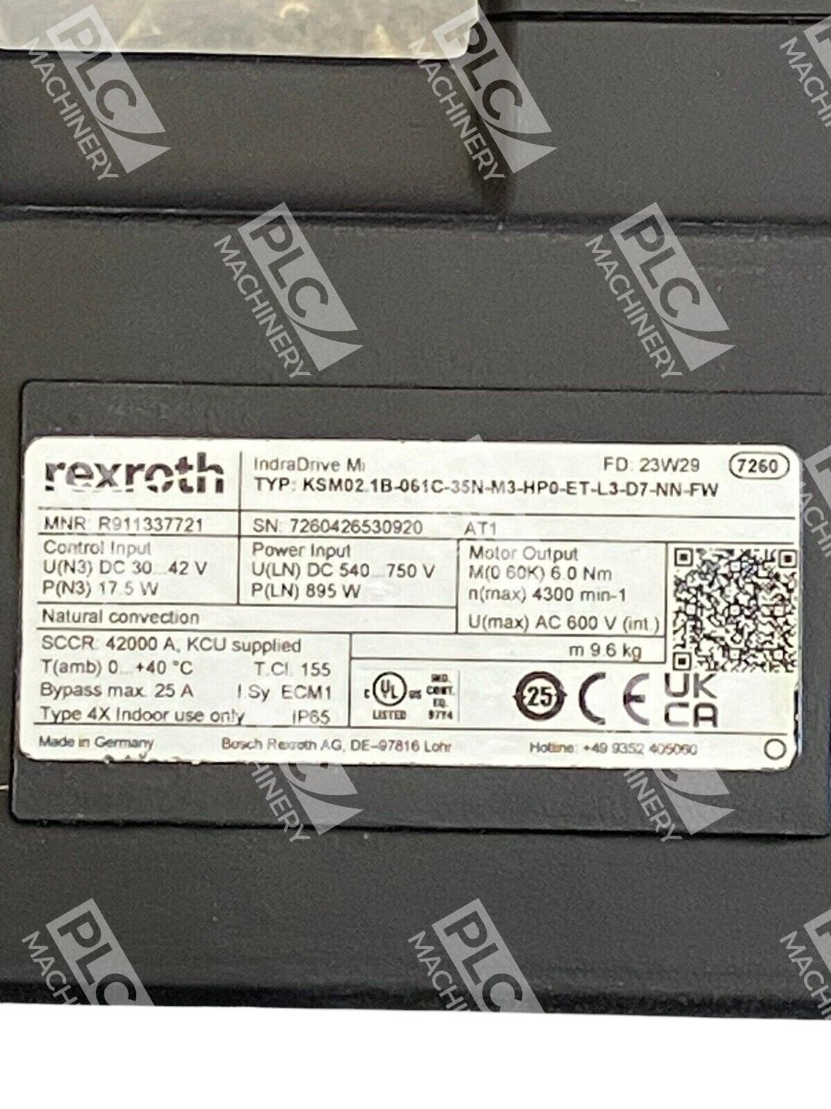 Rexroth KSM02.1B-061C-35N-M3-HP0-ET-L3-D7-NN-FW R911395626 Motor R911337721 - Image 2