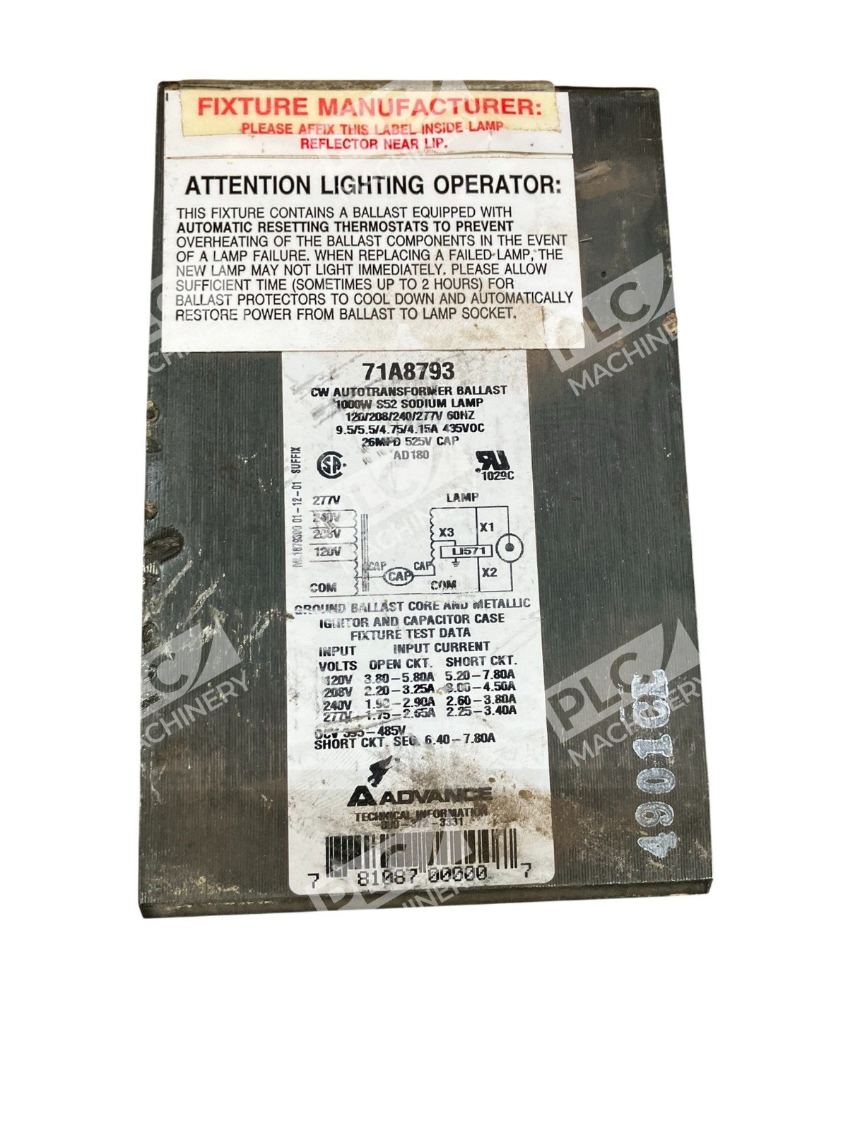 Advance 1-1000W S52 HP Sodium Core & Coil Ballast Kit 71A8773-001 - Image 5