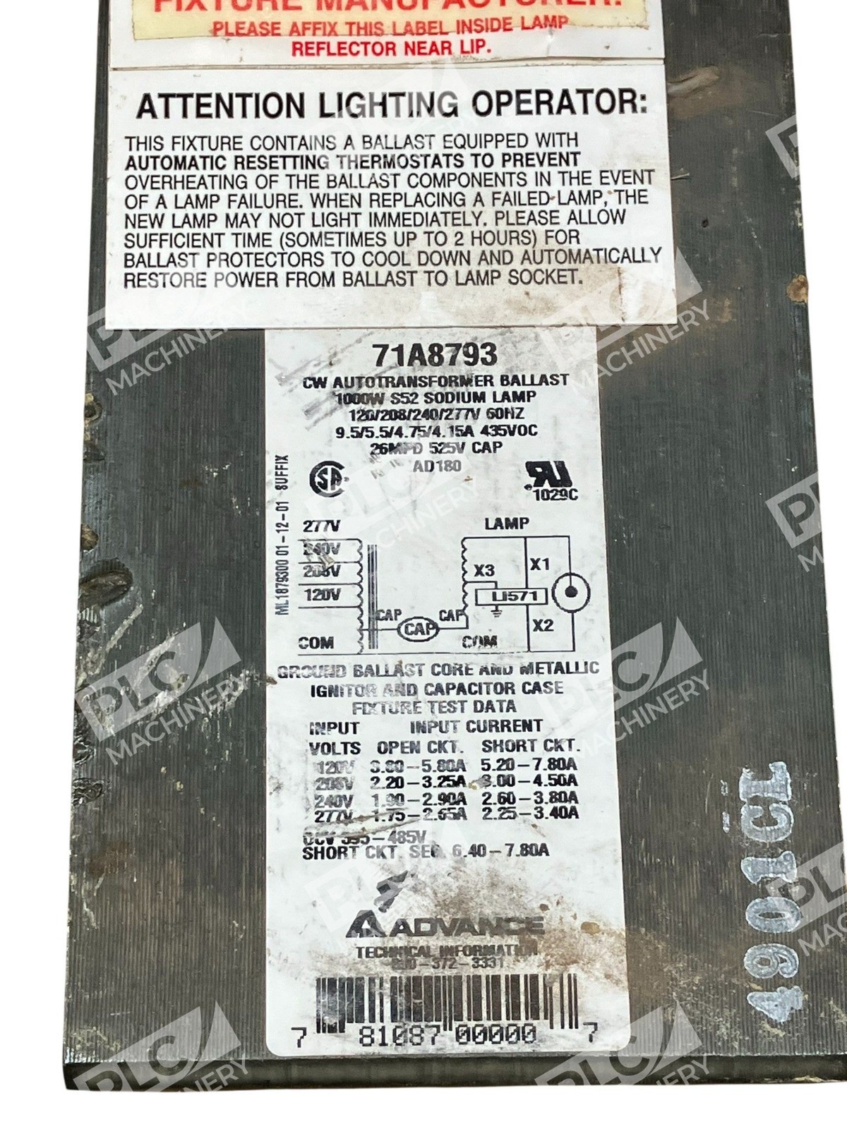 Advance 1-1000W S52 HP Sodium Core & Coil Ballast Kit 71A8773-001 - Image 8