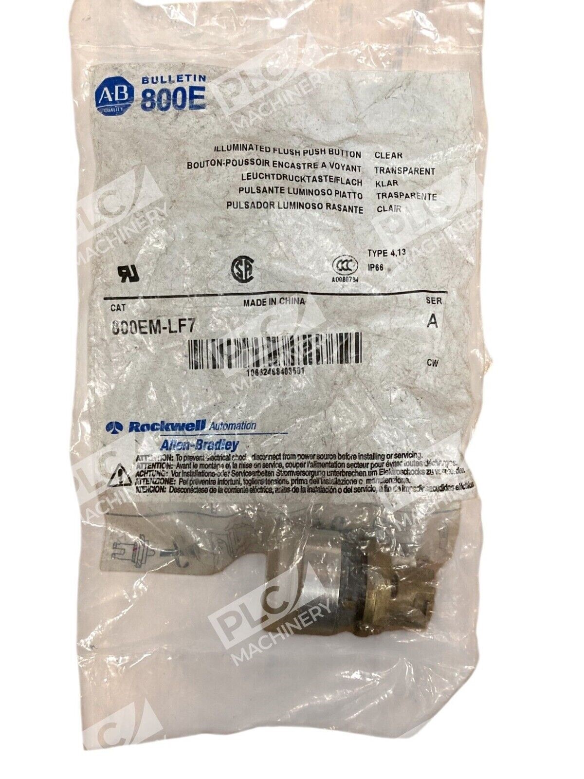 Allen Bradley AB Clear Illuminated Flush Push Button 800EM-LF7 /A