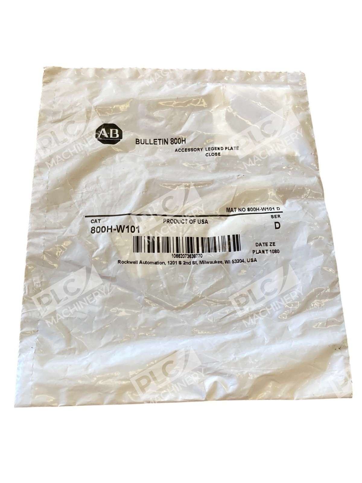 Allen Bradley AB Close Legend Plate Accessory 800H-W101 /D