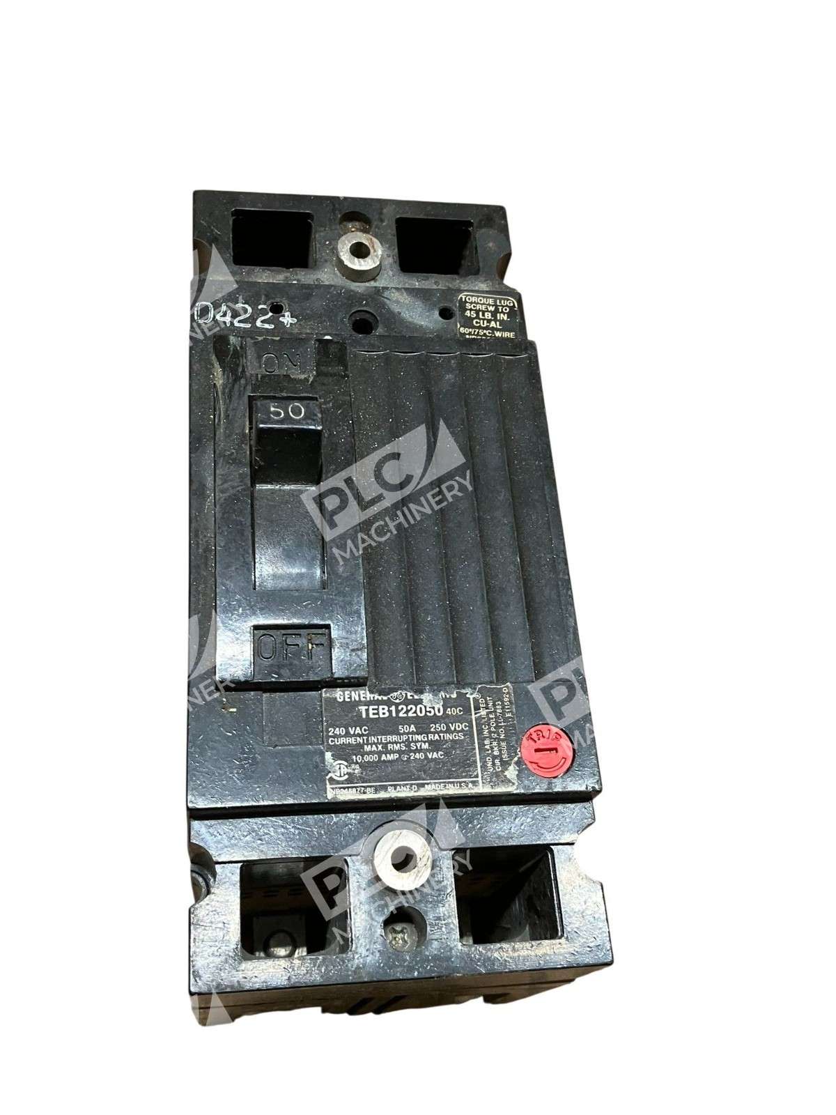 GE TEB122050 Circuit Breaker 50A 2-Pole Thermal Magnetic 240VAC MCCB