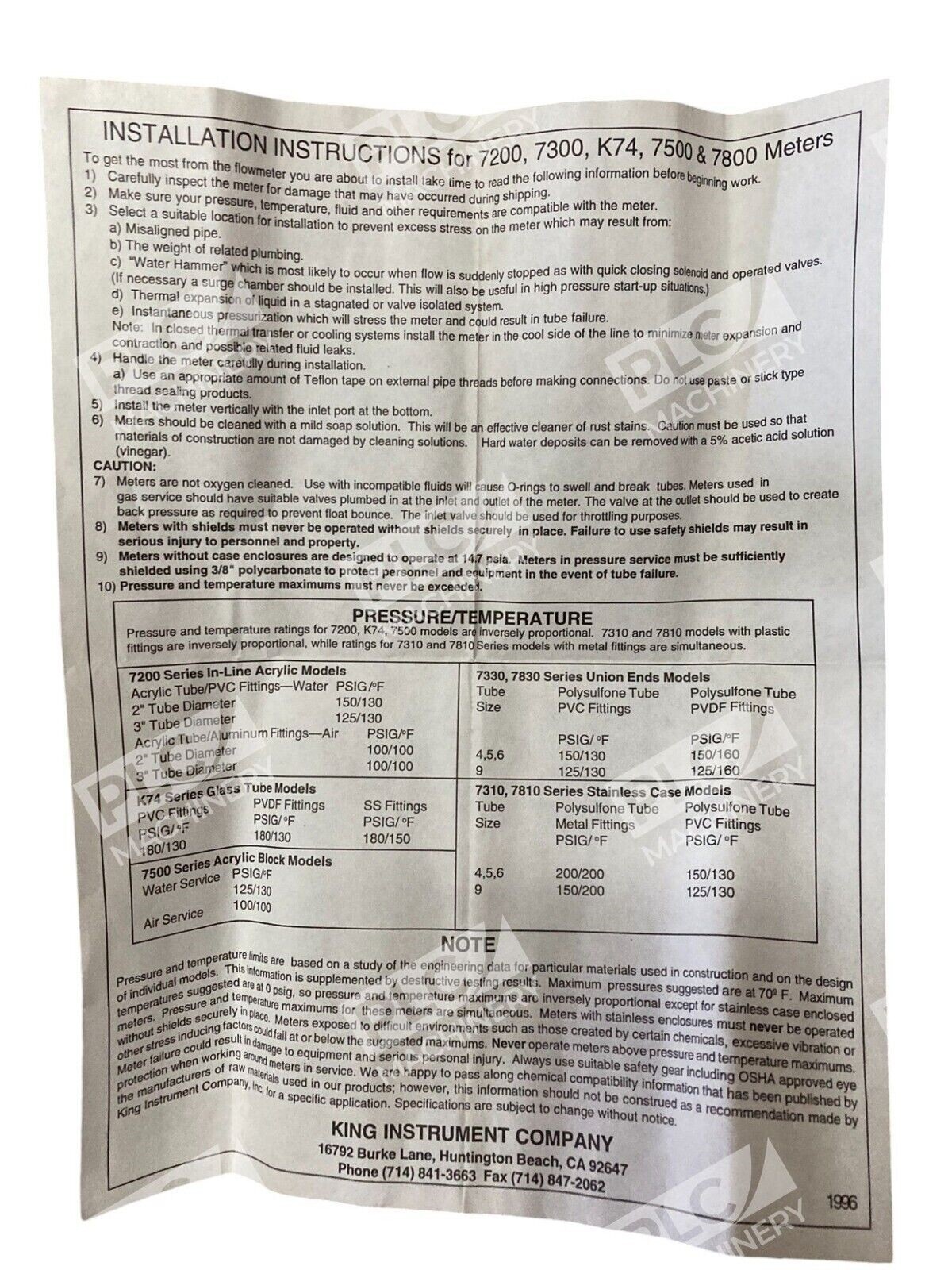 King Instrument Company Flowmeter SCFM AIR STP 41945K83 - Image 10