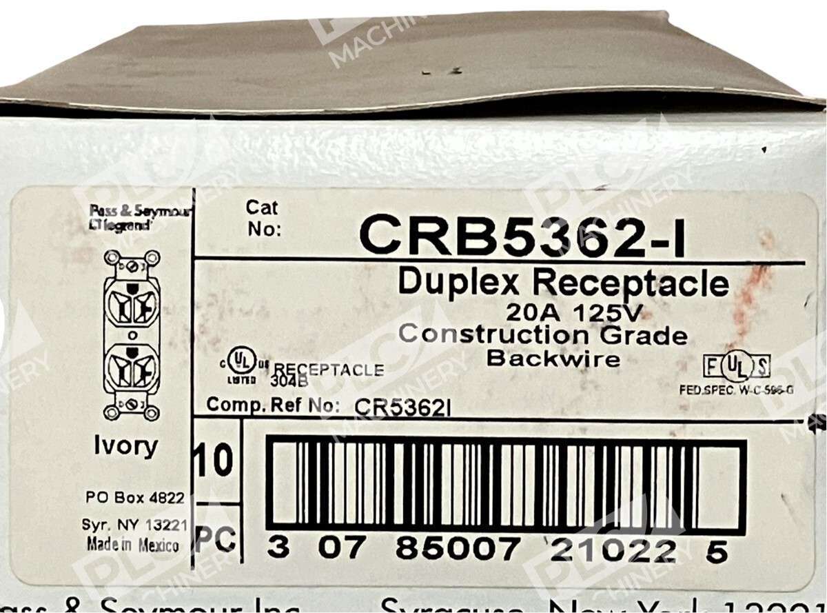 Pass & Seymour CRB5362-I Duplex Receptacle 15A 125V Construction Grade Backwire