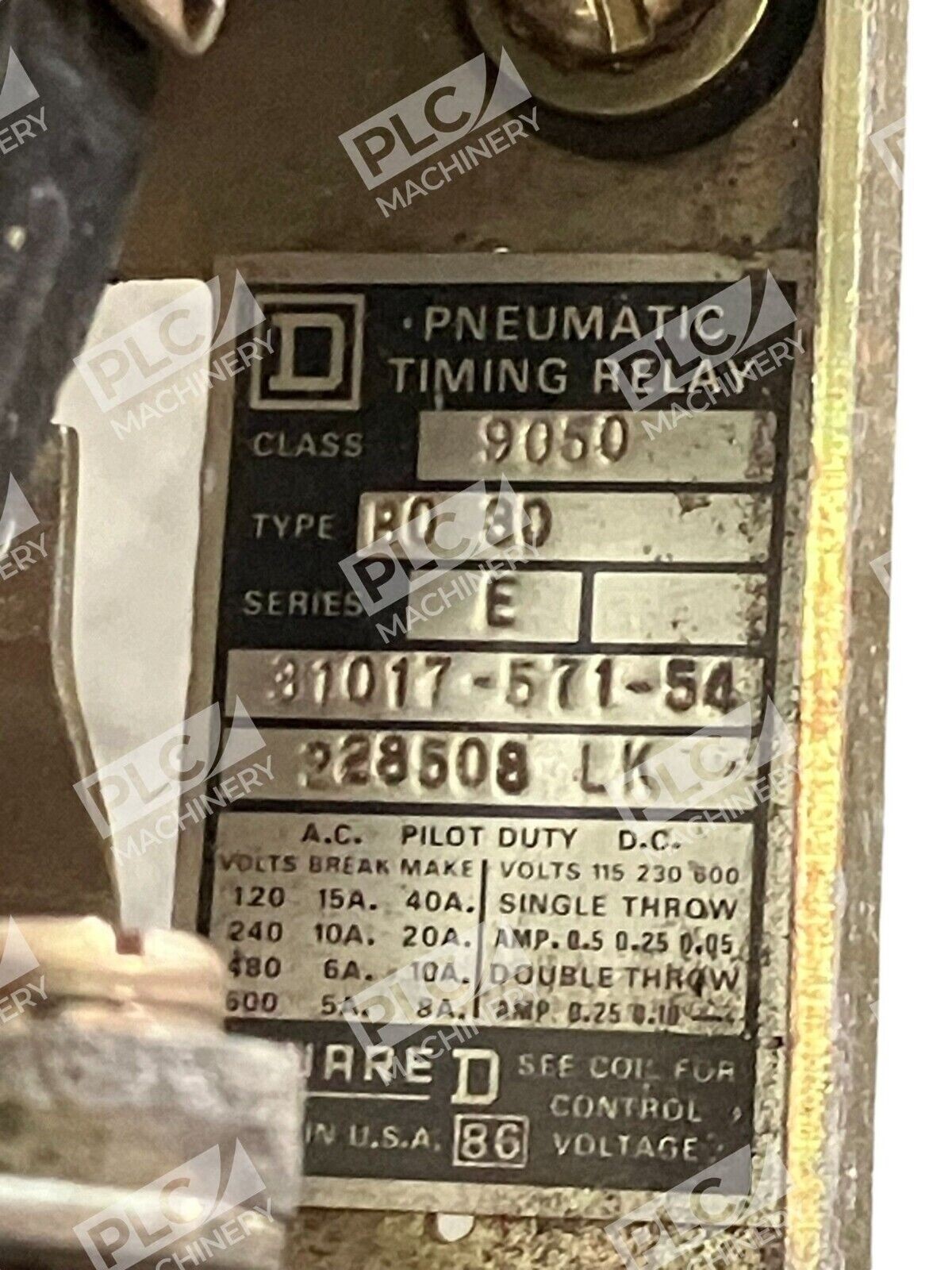 Square D Pneumatic Timing Relay 9050-B0-3D /E w/ 9007-BO-3 - Image 3