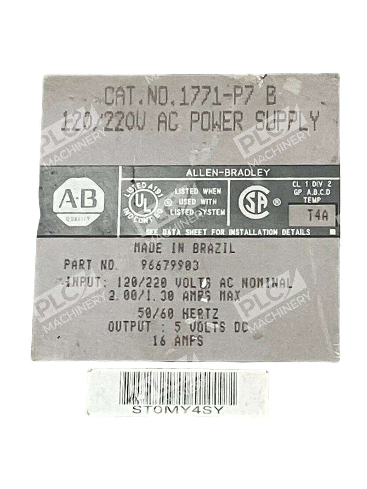 Allen Bradley 1771-P7 /B 120/220V AC Power Supply - Image 3