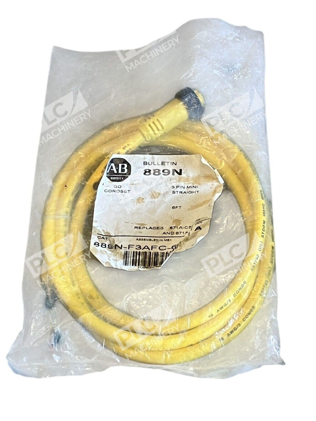 Allen Bradley QD Cordset 3 Pin Mini Straight 6Ft 889N-F3AFC-6F /A