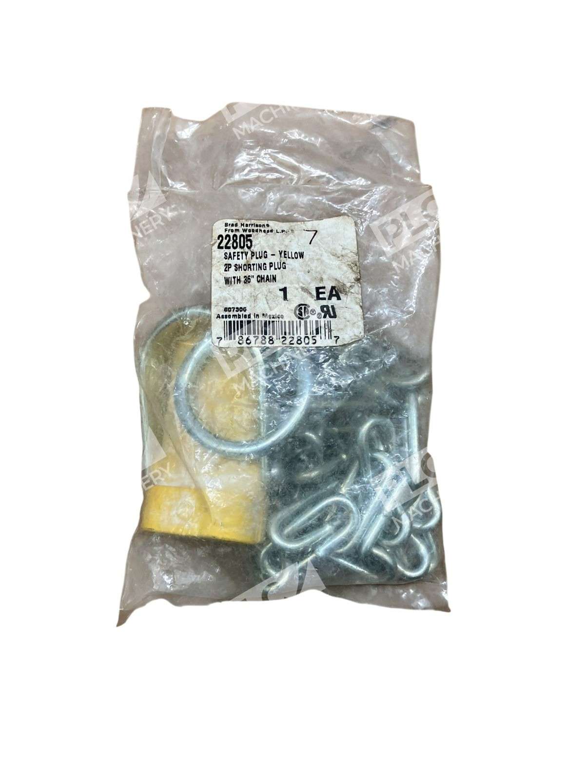 Brad Harrison 22805 Safety Plug 2-Pole 600V 25A Yellow w/ 36" Chain