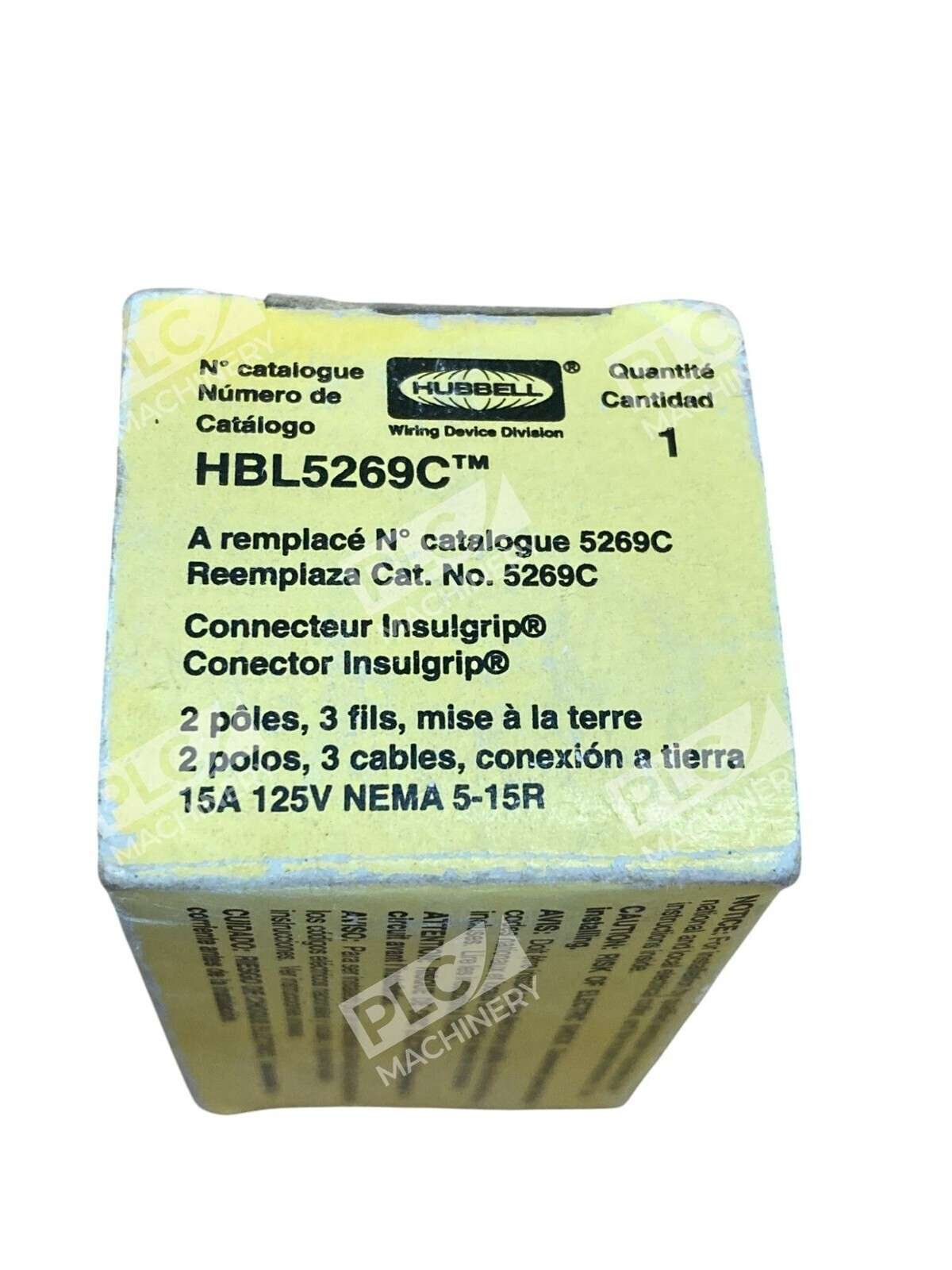 Hubbell 2 Pole 3 Cable 15A 125V NEMA 5-15R Connector Insulgrip HBL5269C