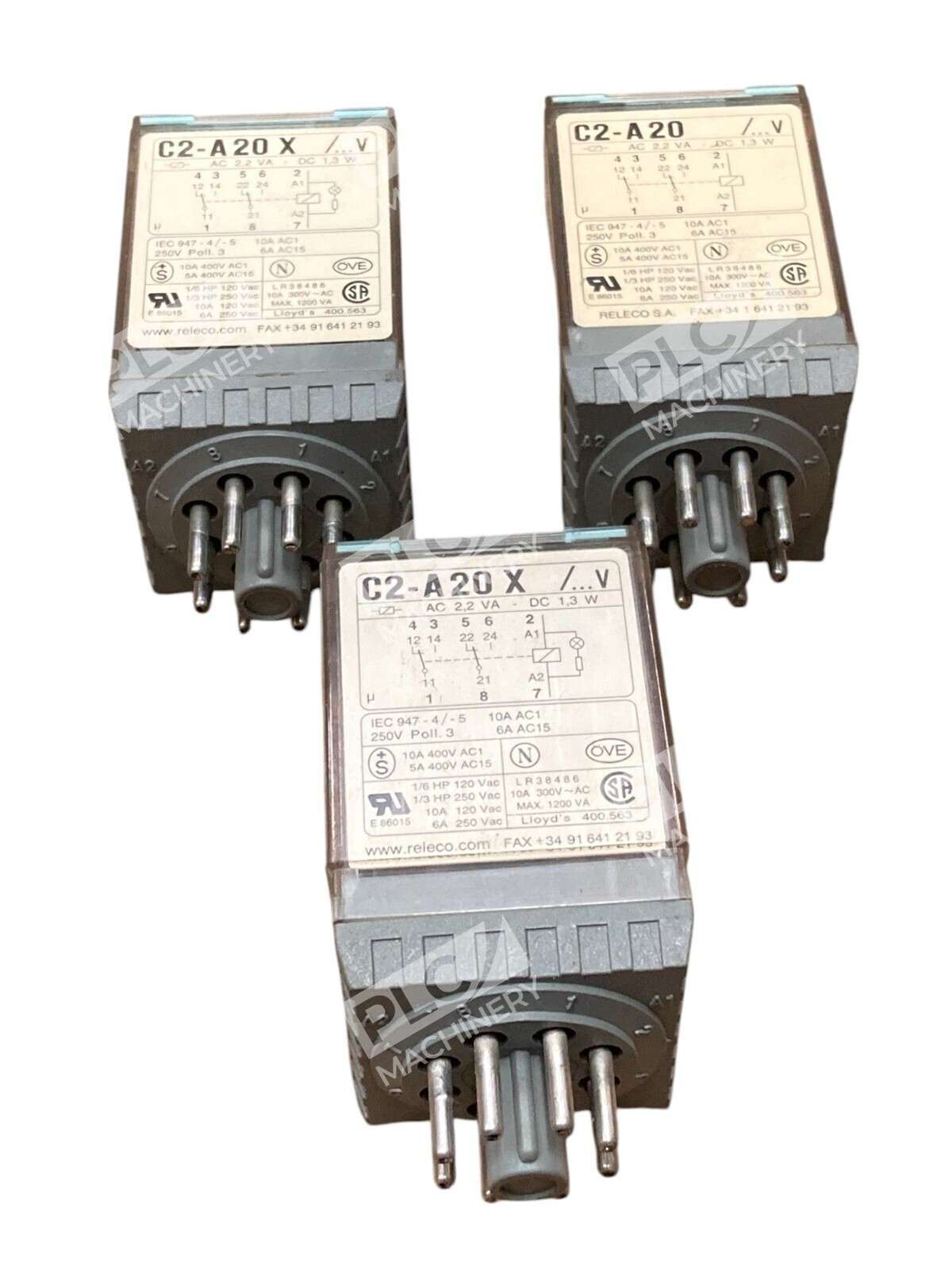 Lot of 3 Releco C2-A20 X Industrial Plug-In Relay 2CO 10A 250V AC 8-Pin